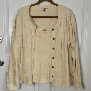 SEÑORA CABALLERO Peruvian Cotton Cream Textured Knit Cardigan Tank Set size XXL